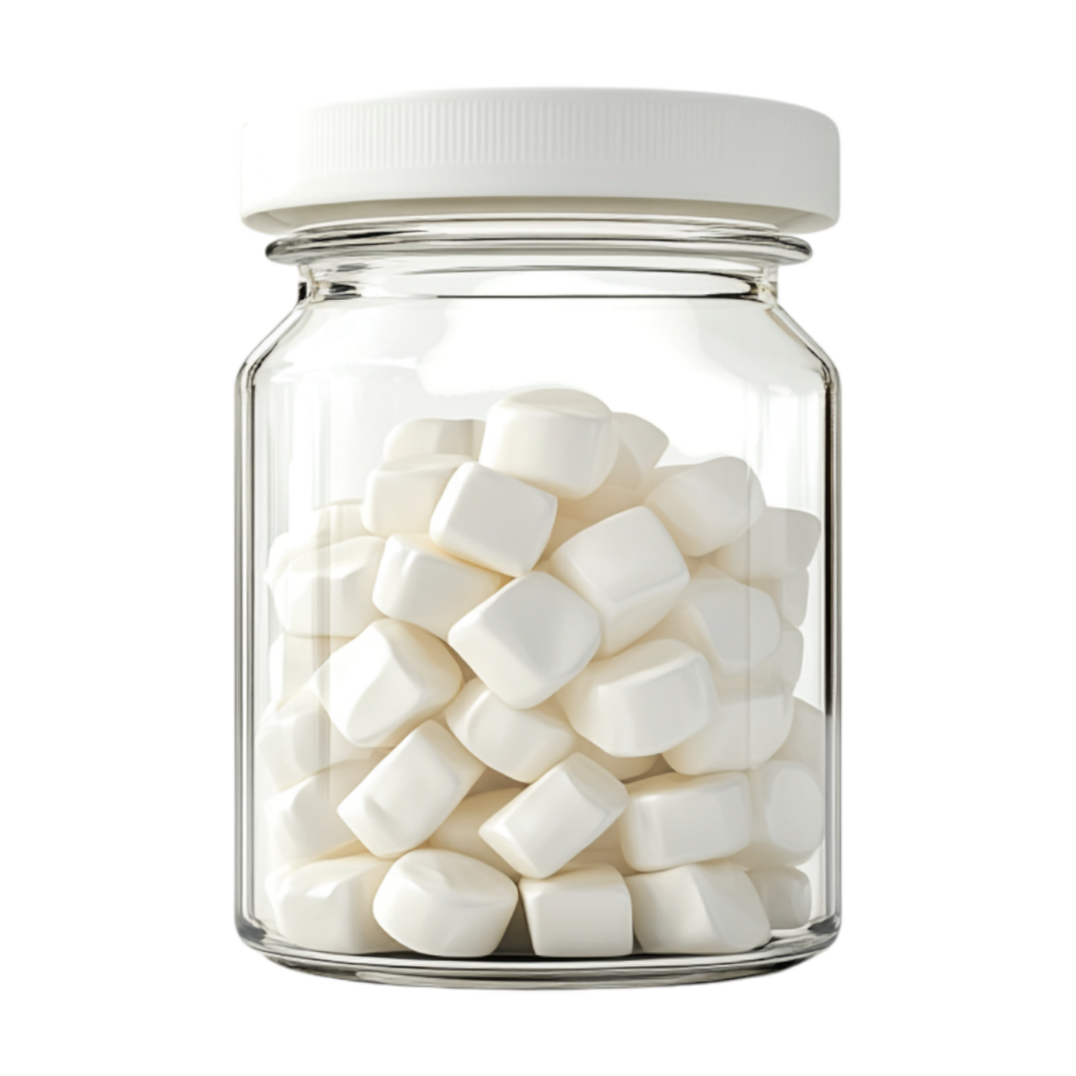 a glass jar filled with white marshmallows png