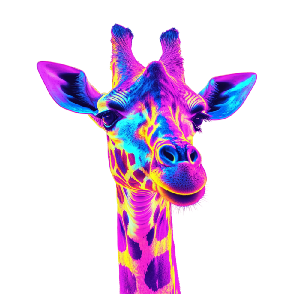 a giraffe with colorful eyes and a long neck png