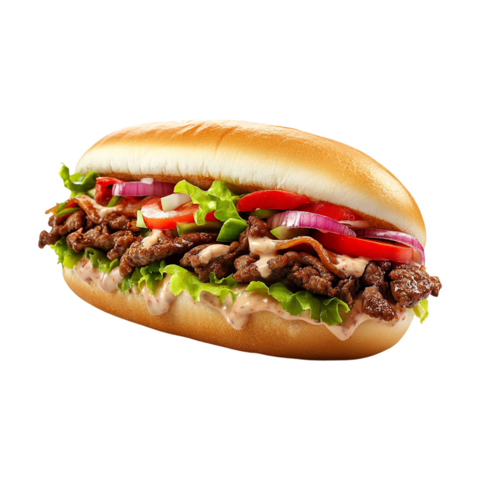 a large sub sandwich with meat and vegetables png