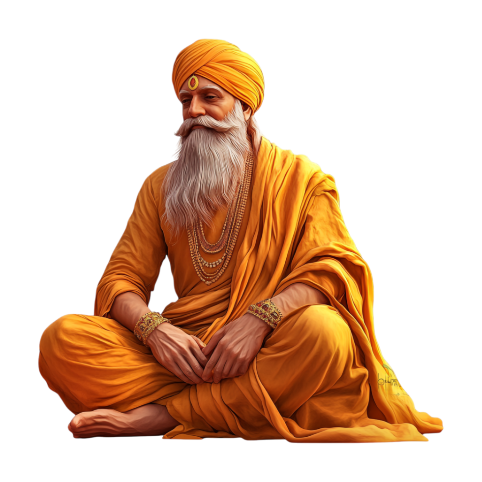guru ji sitting on the floor with his hands folded png
