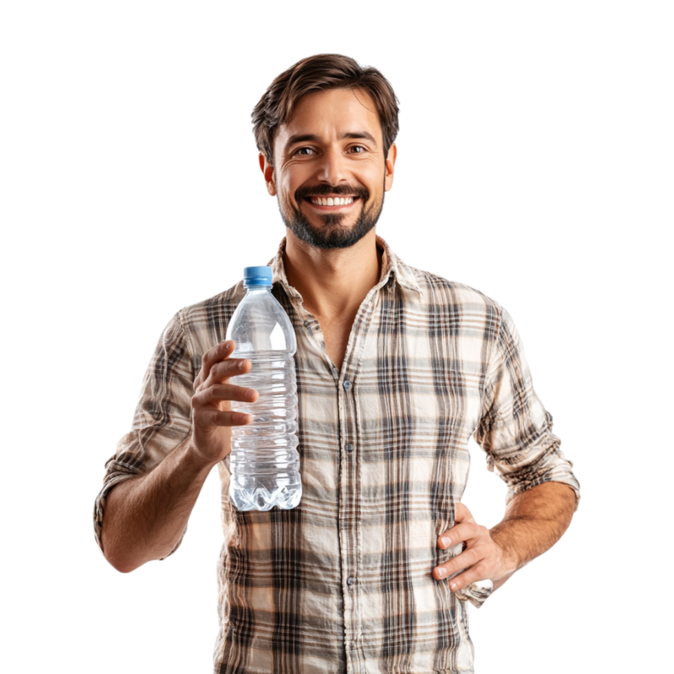 a man holding a bottle of water png