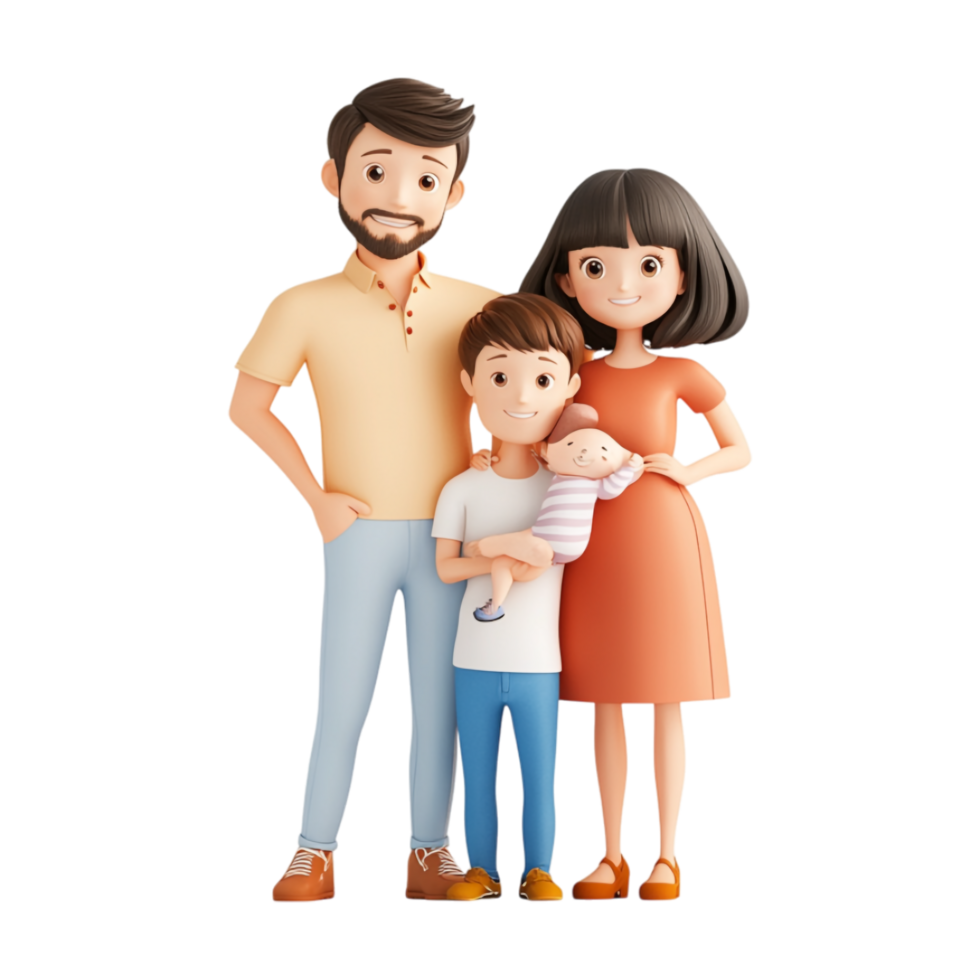 3d family with baby on transparent background png