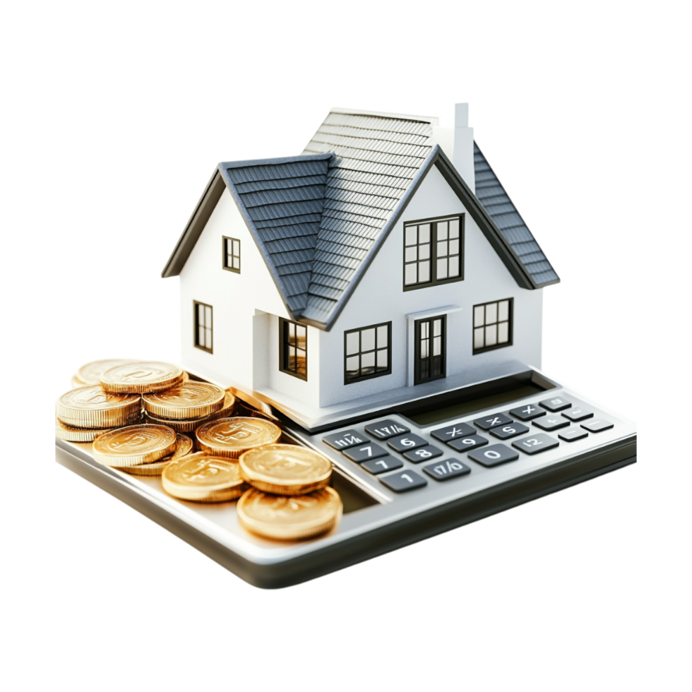 house and coins on calculator with transparent background png