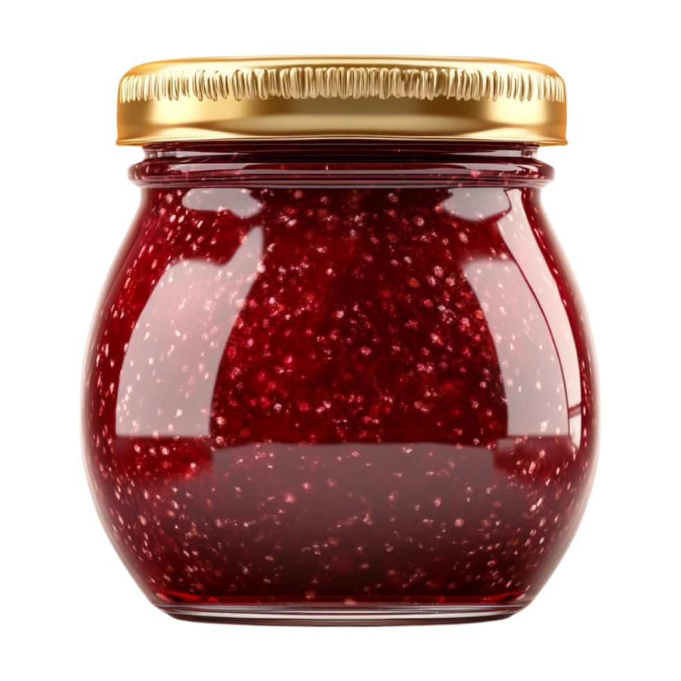 a jar of jam with a golden lid on a transparent background png
