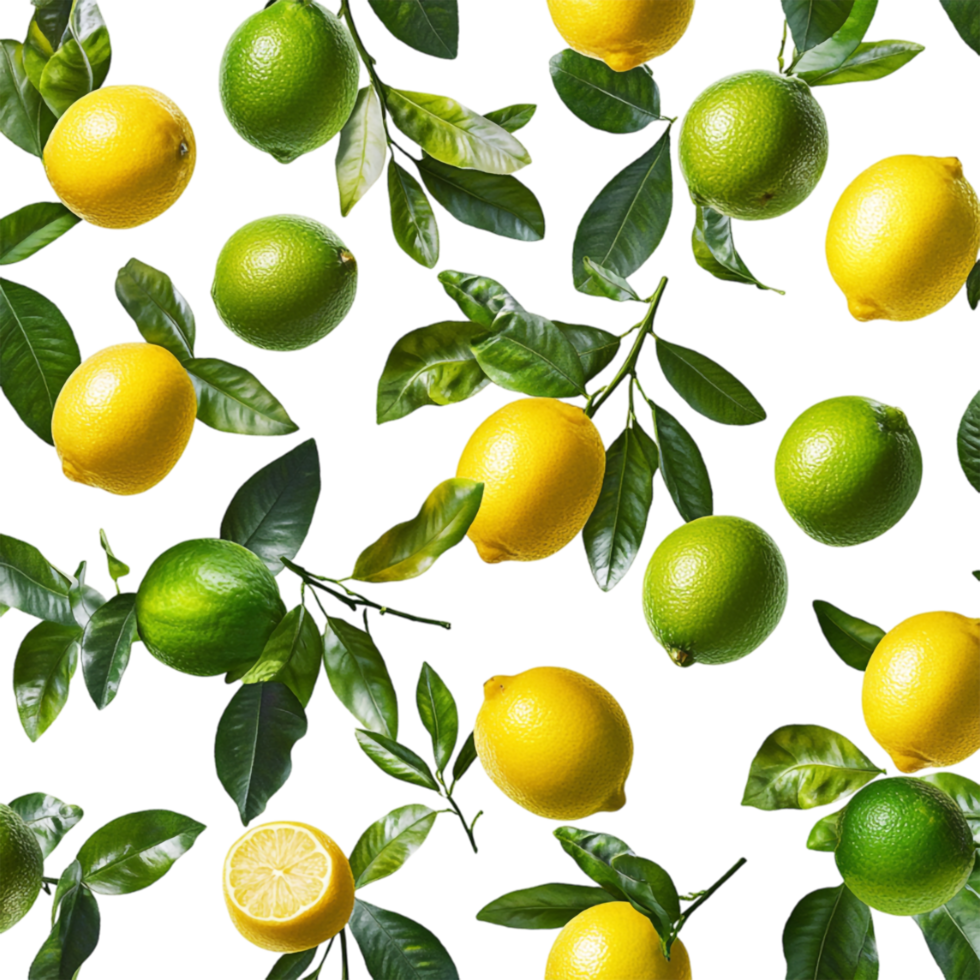lemon and lime fruit pattern on transparent background png