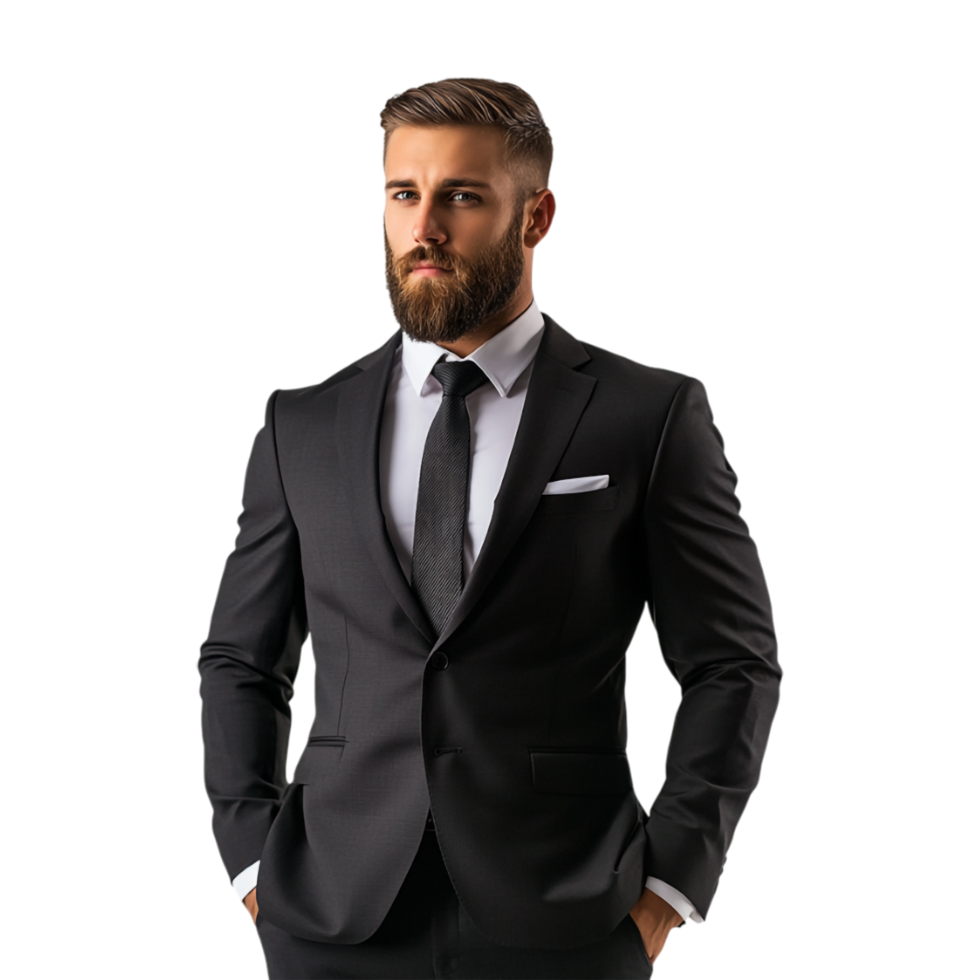 man in suit standing with his hands on his hips png