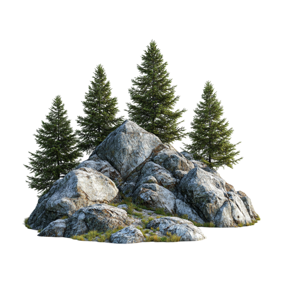 3d rendering of a mountain with trees on top png