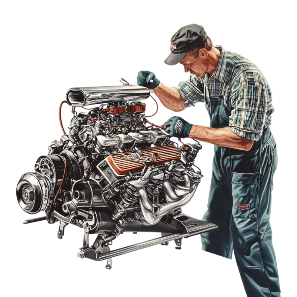 a man working on a car engine png