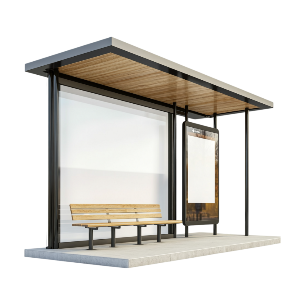 bus stop with empty billboard and bench on transparent background png