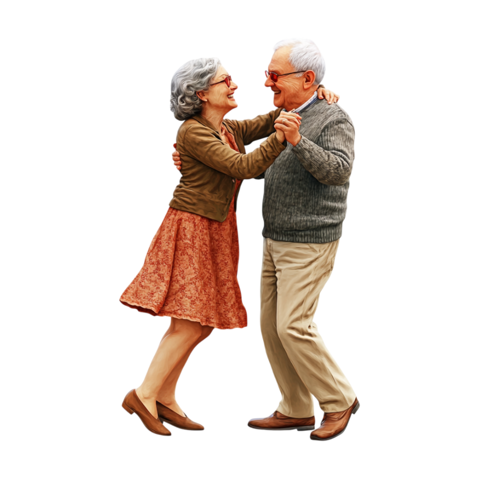 a an elderly couple dancing together on a transparent background png