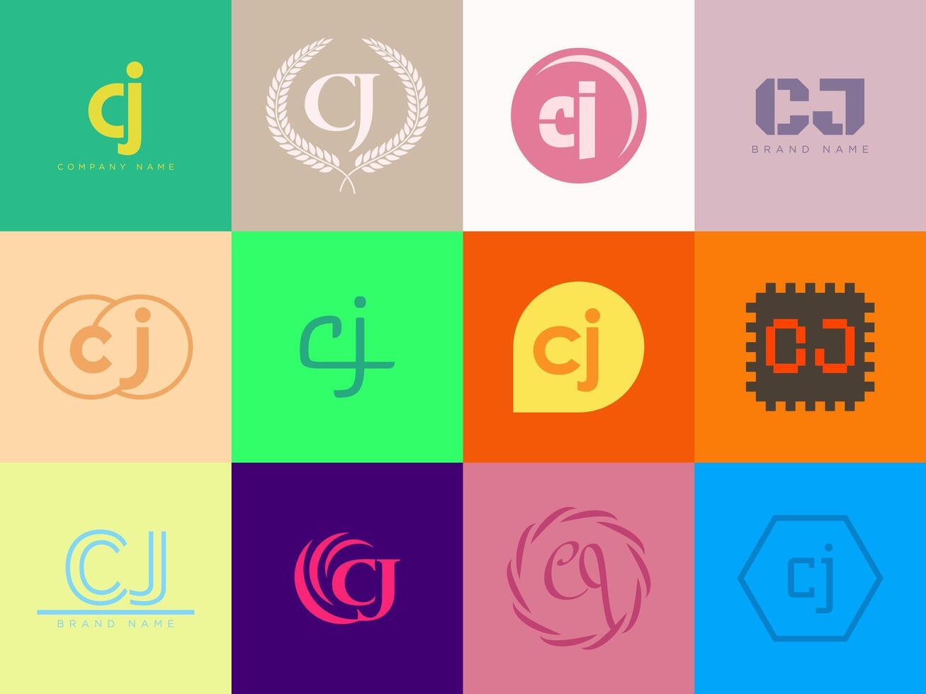 CJ logo company template. Letter c and j logotype. Set different classic serif lettering and modern bold text with design elements. Initial font typography. vector