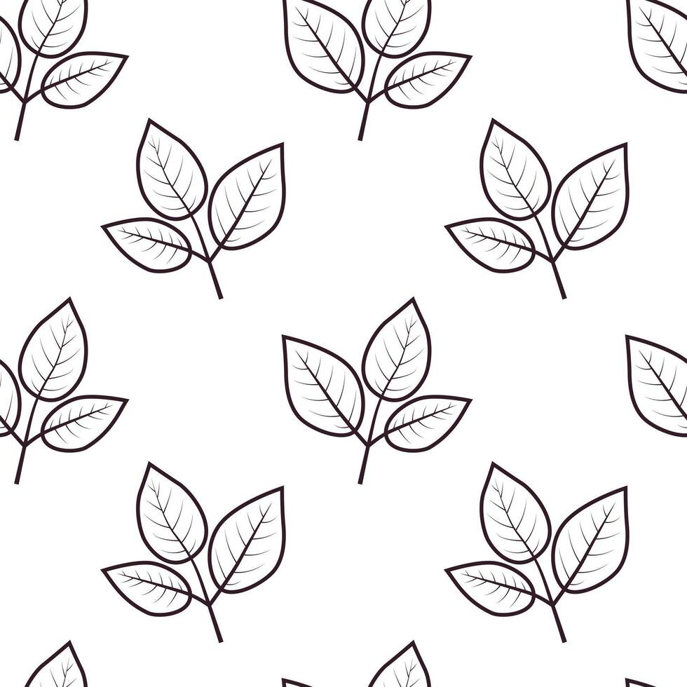 Elegant minimalist leaf pattern. Simple line art design featuring repeating threeleaf sprigs on a white background. Perfect for textile prints, stationery, branding, and website backgrounds. vector