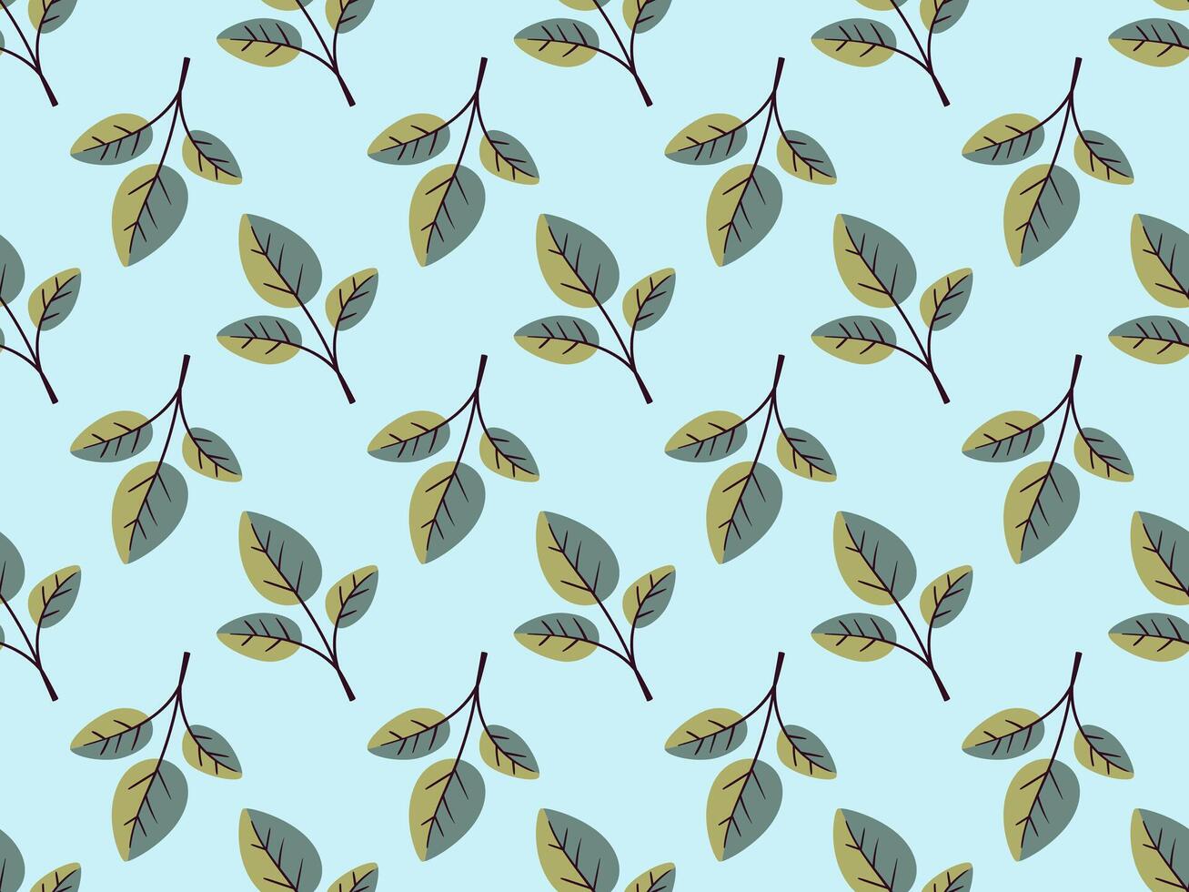 Charming seamless pattern of stylized leaves on a pastel blue background. Perfect for textile design, wrapping paper, or website backgrounds. vector