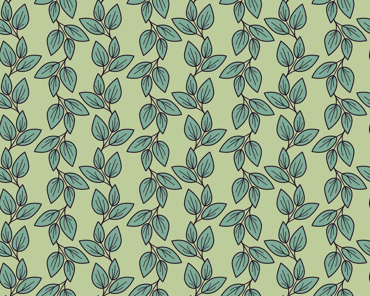 Elegant seamless patern featuring stylized teal leaves on a pale green background. Perfect for textile design, wallpaper, packaging, and website backgrounds. vector