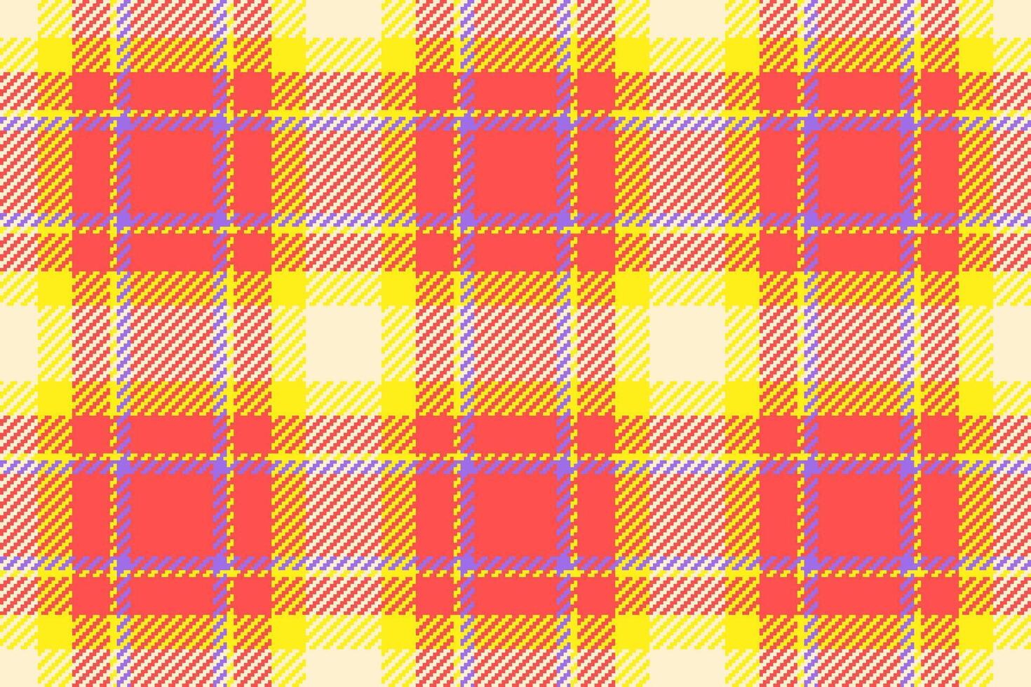 Vibrant summery plaid pattern in coral, yellow cream. Perfect for textiles, fashion, website backgrounds, or playful branding. This cheerful, seamless texture evokes warmth optimism. vector