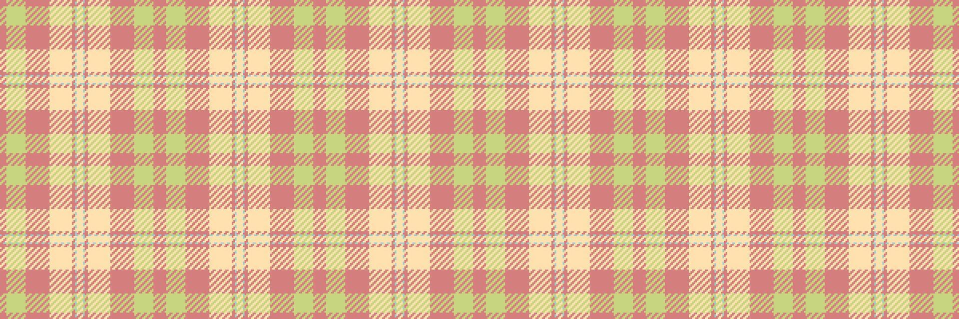 Subtle pastel plaid pattern in peach and lime green. Perfect for backgrounds, textile designs, or crafting projects. Evokes feelings of warmth, spring, and gentle sophistication. vector