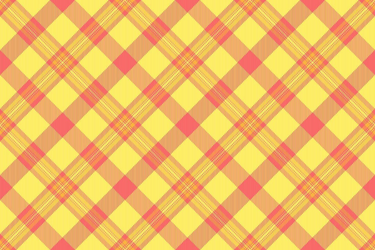 Vibrant yellow and coral plaid pattern. Perfect for textile design, website backgrounds, or cheerful branding. This seamless texture evokes feelings of warmth and summer. vector
