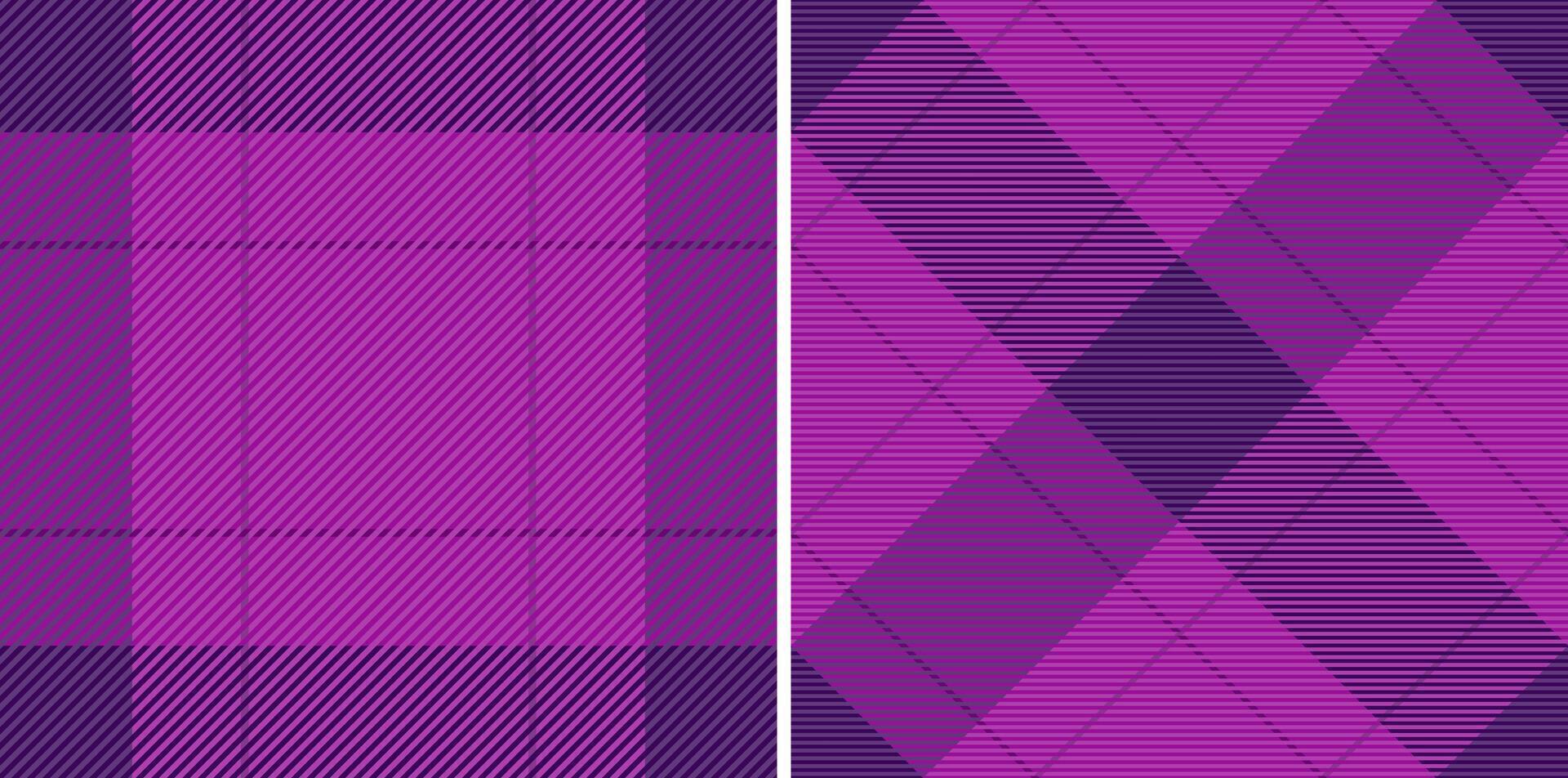 Vibrant purple plaid patterns, perfect for textile design, fashion, or website backgrounds. Two distinct styles offer versatility. vector