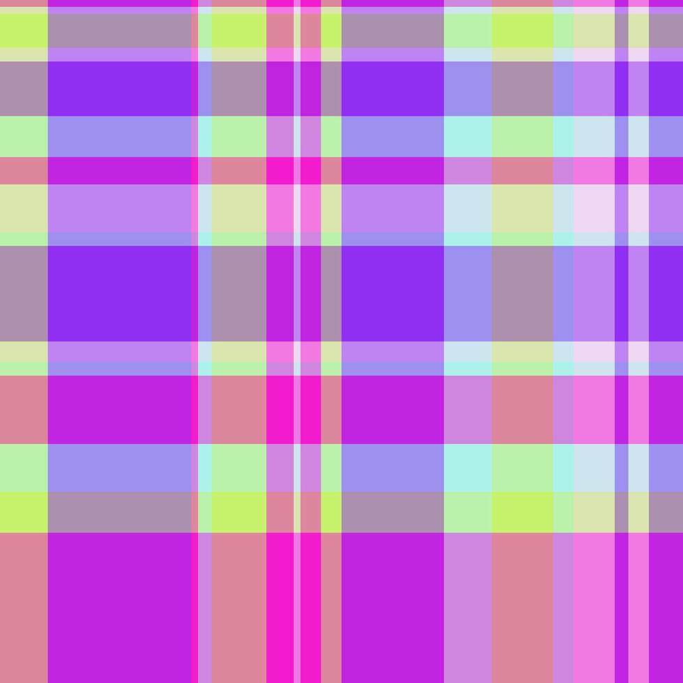 Colorful plaid pattern with purple, pink, and green hues. Ideal for backgrounds, textiles, or creative projects needing a vibrant, modern touch. Versatile, eyecatching design. vector