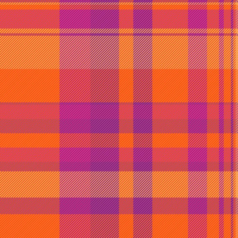 Vibrant plaid pattern in bold orange, pink, and purple hues. Perfect for textile design, fashion, and branding projects. vector
