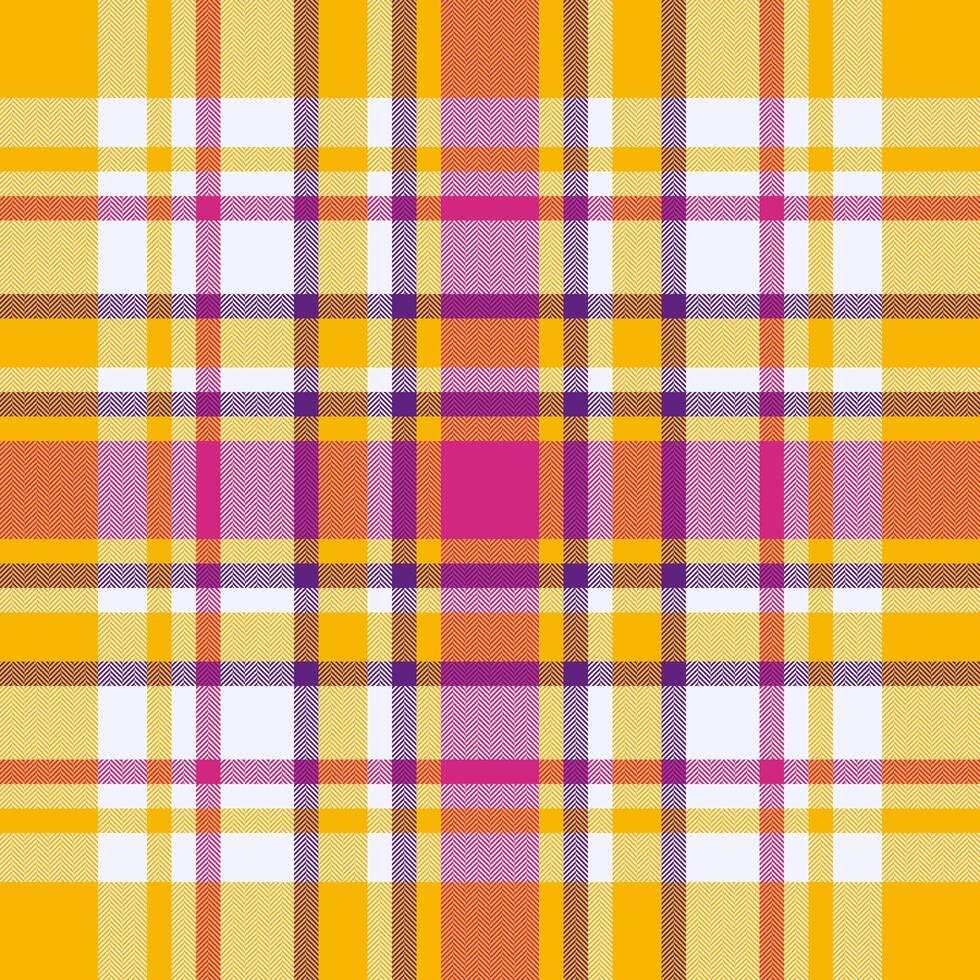 Vibrant yellow, pink, and purple plaid pattern. Perfect for textile design, website backgrounds, or fashion projects. This cheerful and energetic design evokes feelings of warmth and optimism. vector