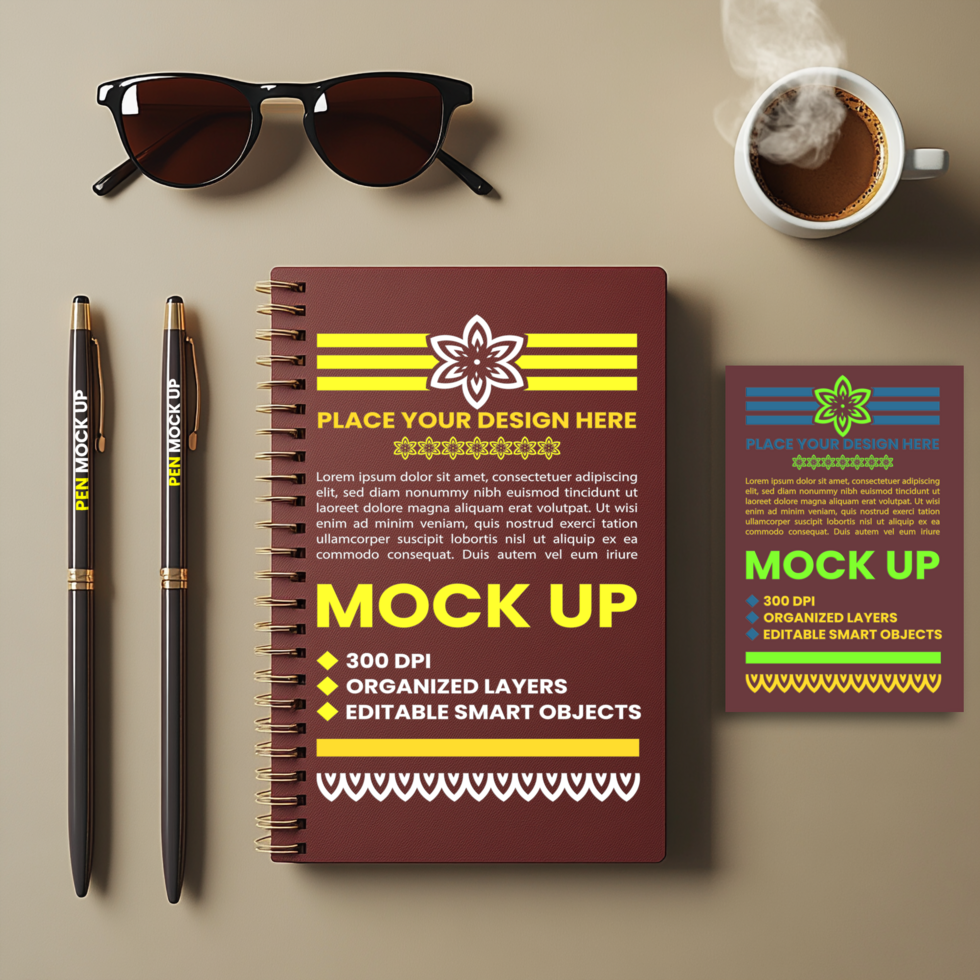 Spiral notebook cover with mock up design showcasing a spring notebook and paper diary layout psd
