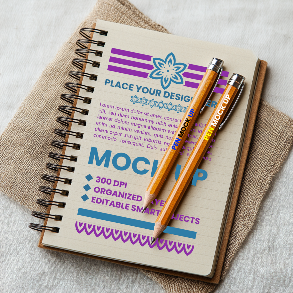 Corporate binder and spiral notebook with paper mock up notepad and spring stationery layout psd