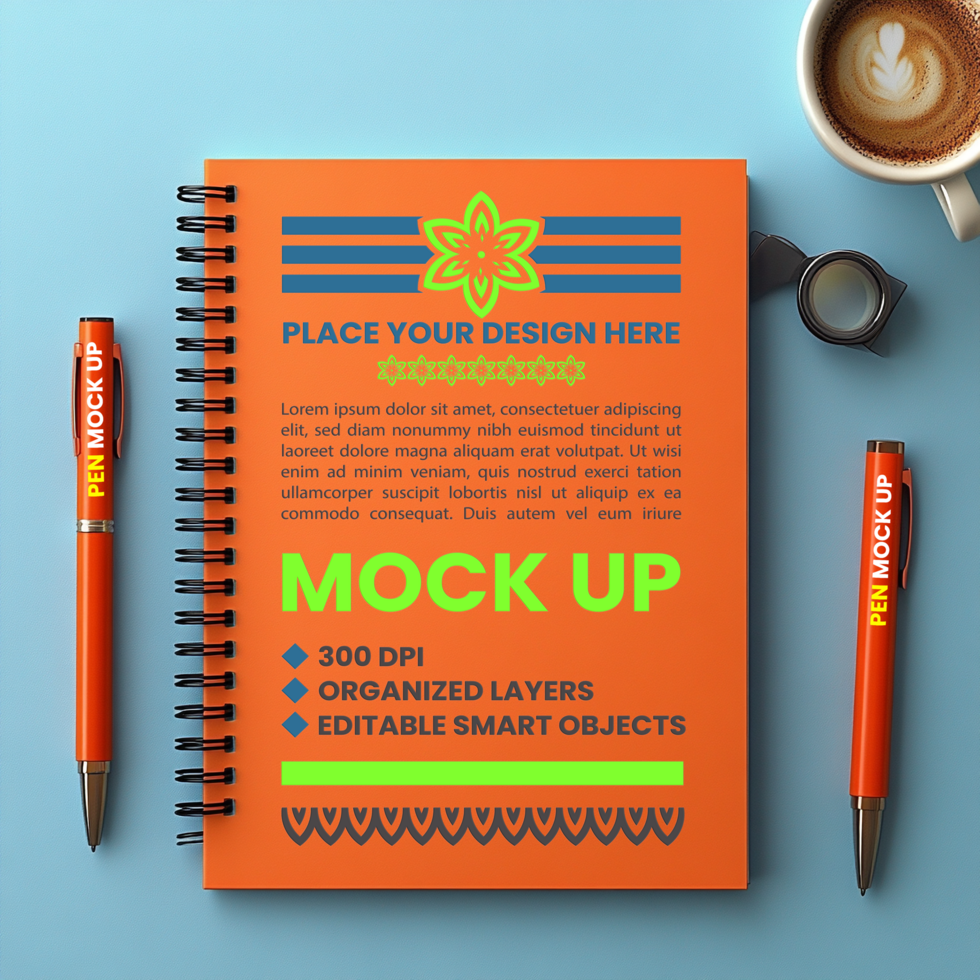 Spiral notebook mock up with corporate notepad binder and spring paper cover diary psd