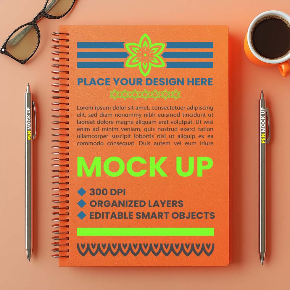 Spiral paper notebook mock up with spring binder cover and notepad for corporate diary psd