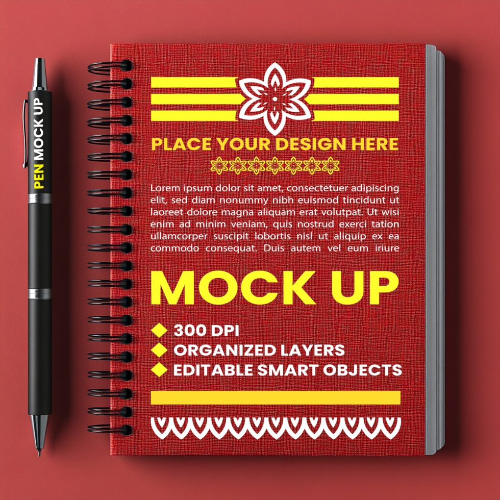 Spiral notebook mock up showing spring binder diary and notepad with corporate paper note psd
