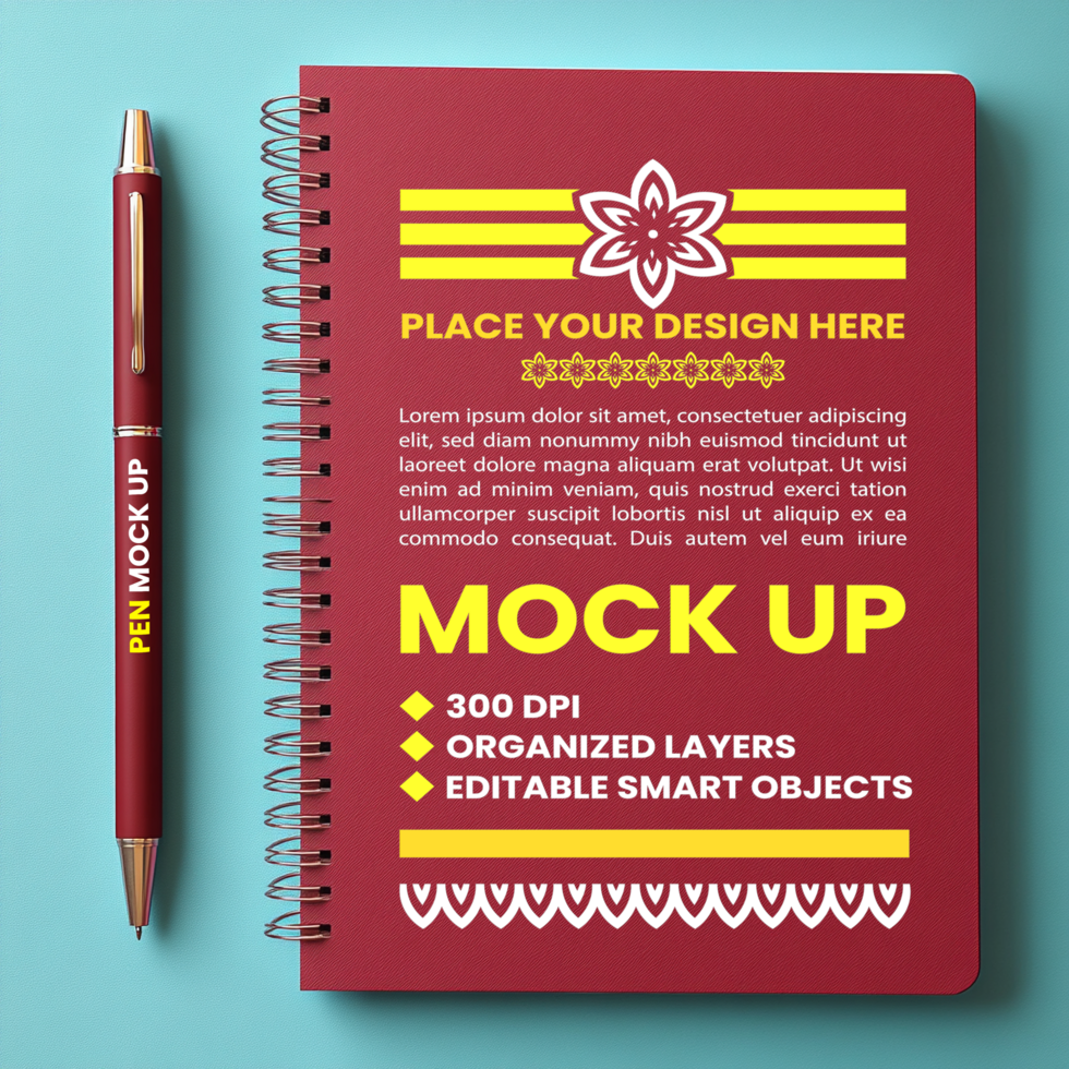 Corporate diary binder with spiral notebook and spring mock up of notepad cover and paper psd