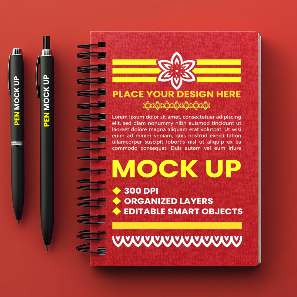 Corporate spiral notebook mock up with diary maroon cover design and spring notebook binder format psd
