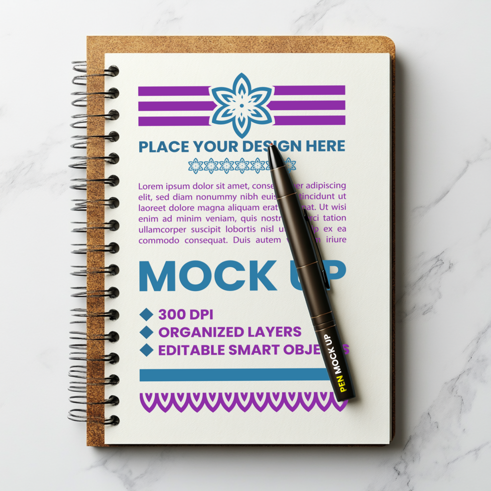 Spiral notebook mock up cover with paper binder notepad and corporate spring stationery design psd