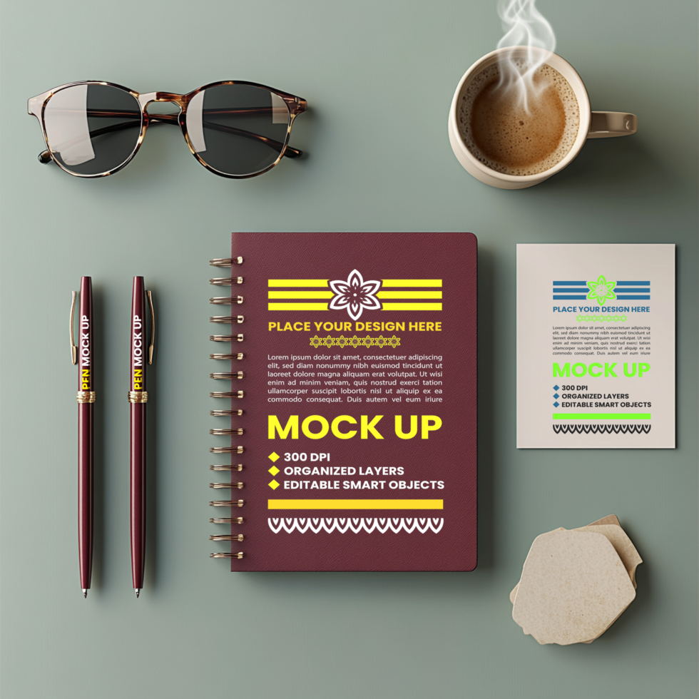 Paper binder notebook mock up with spiral cover spring notepad and corporate diary use psd