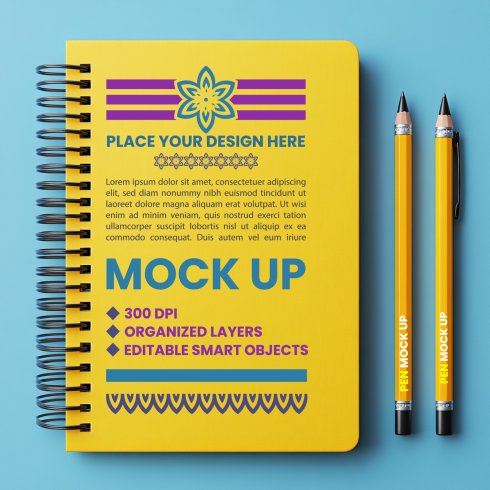 Corporate paper and stationery spring binder with spiral notebook notepad and cover mock up psd