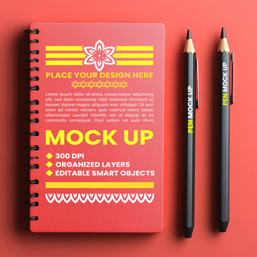Spiral paper diary binder and notepad mock up with spring notebook and corporate cover psd