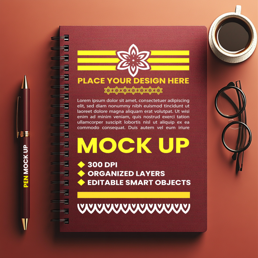 Spiral notebook cover mock up featuring a diary notepad with paper and notebook binder setup psd