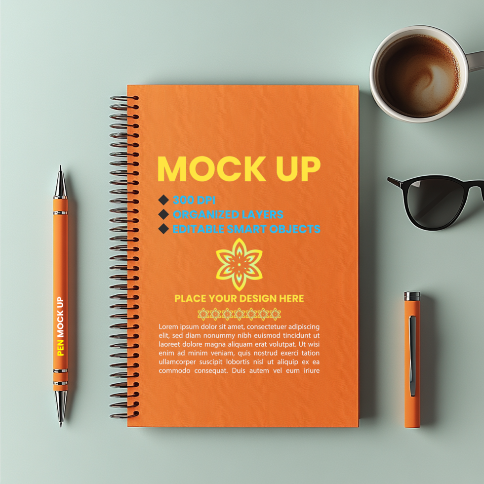 Paper spiral notebook mock up with binder spring notepad cover and corporate diary psd