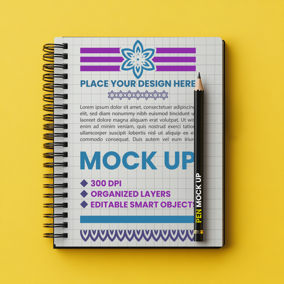Corporate paper binder and spiral notebook with stationery spring notepad cover mock up layout psd