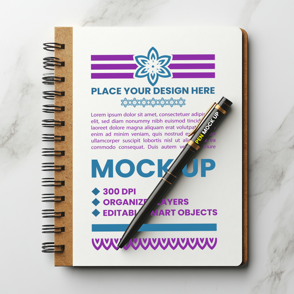 Spiral notebook mock up and spring notepad binder with paper cover and corporate stationery psd