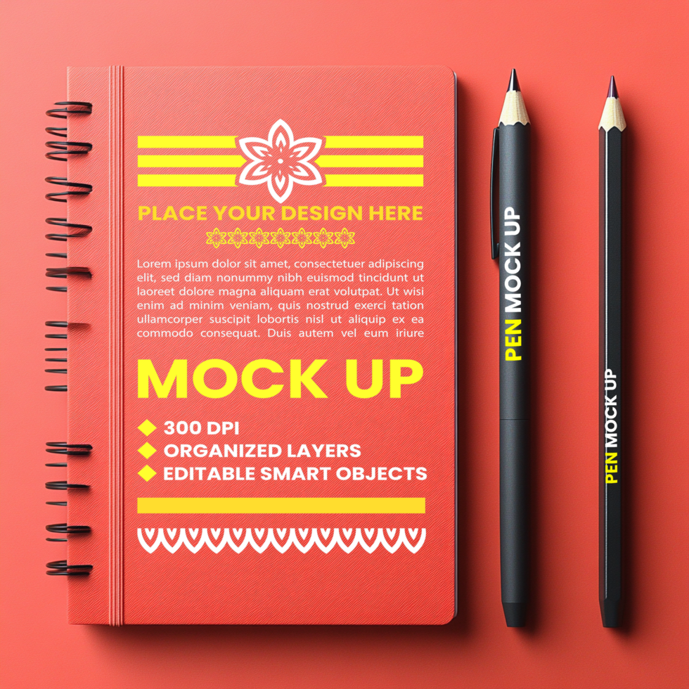 Spring notepad notebook binder with spiral paper diary and cover mock up corporate use psd