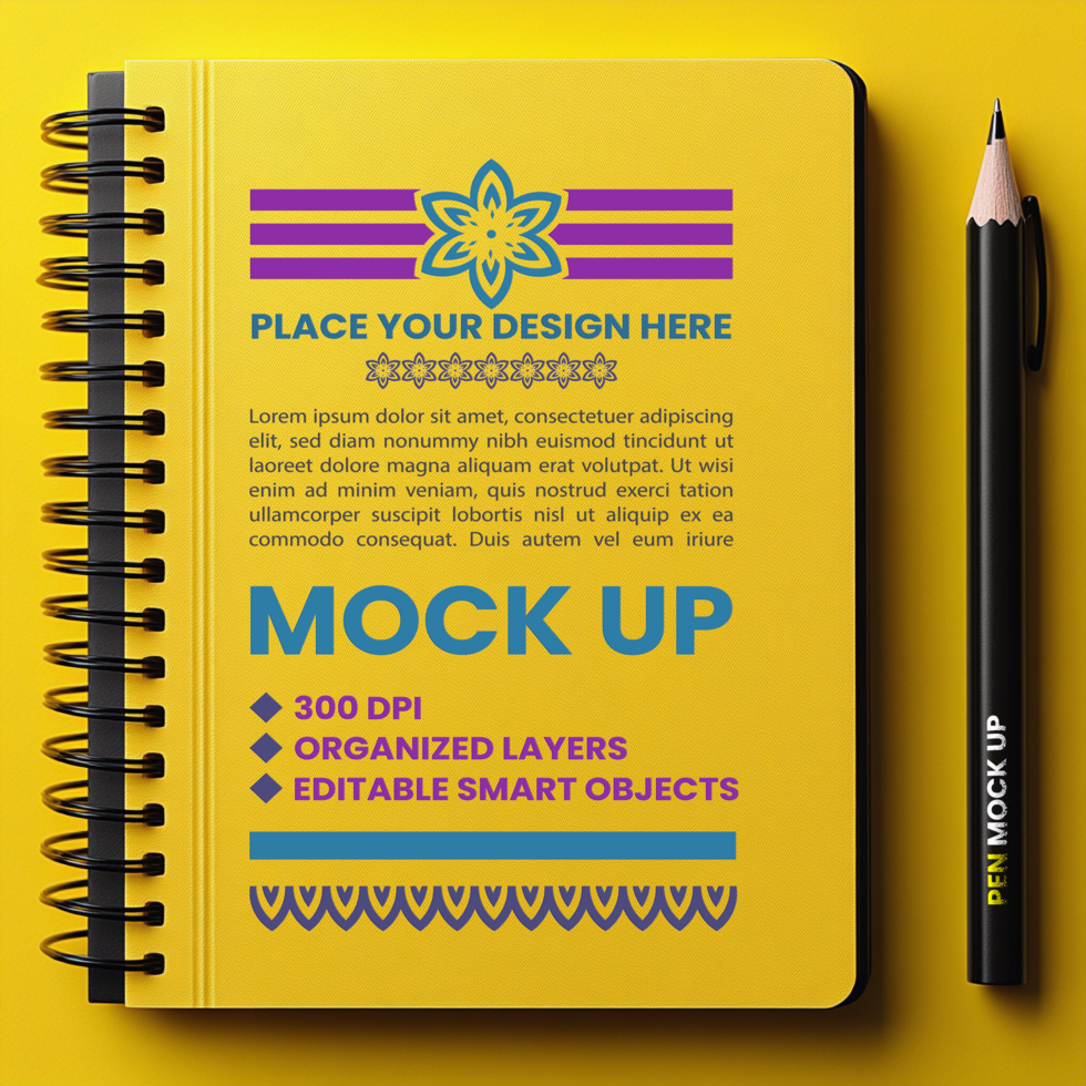 Spiral notebook cover mock up with spring paper binder corporate stationery and note design psd
