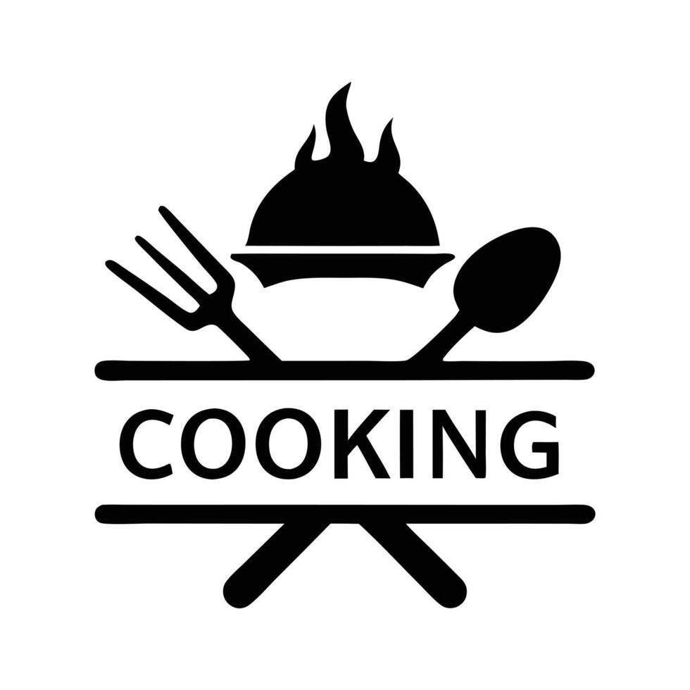 Cooking Logo Design Featuring Fork Spoon and Flame vector
