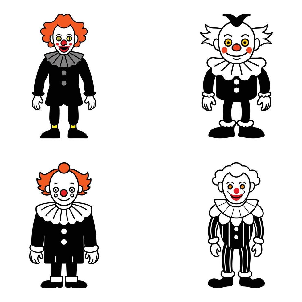 Creepy and Vintage Clown Illustrations Black and White Clown Art vector