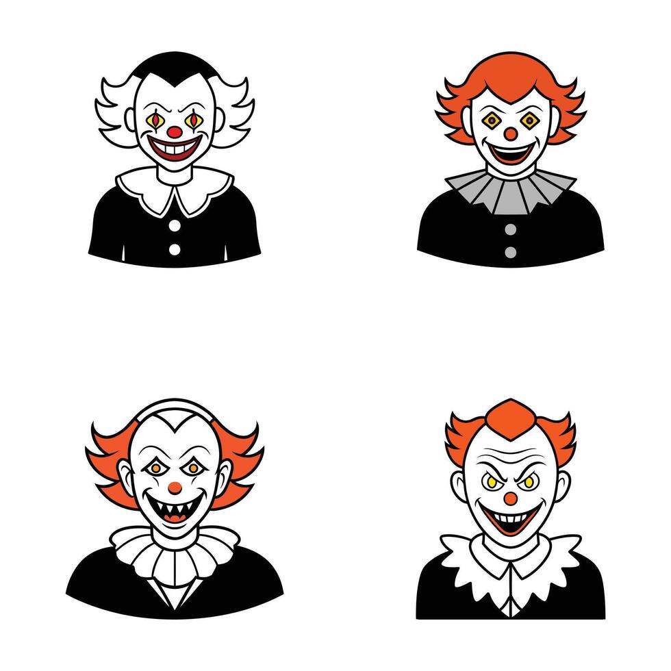 Four sinister clown portraits logo design vector