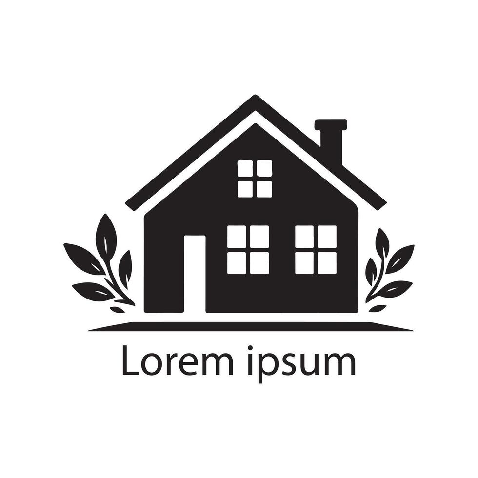 Minimalist Property Logo Design Black House Silhouette on White vector