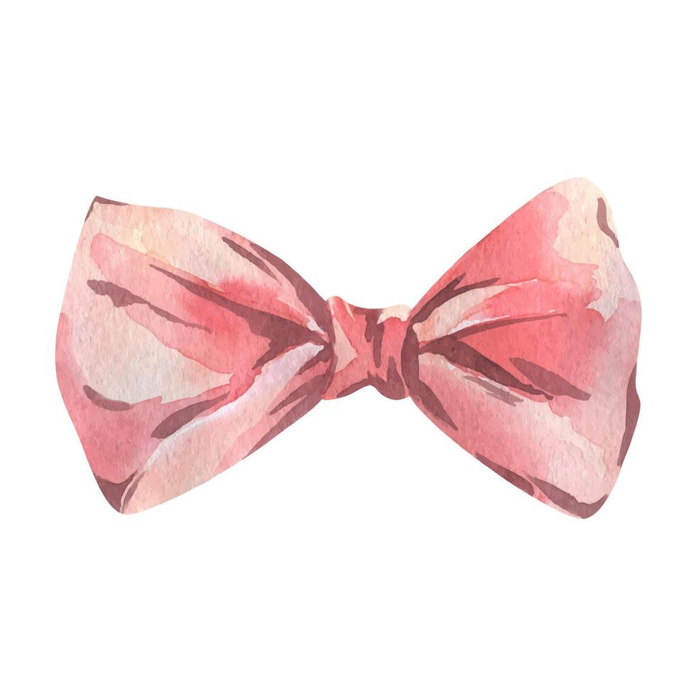 Bow tie simple and elegant in pink, coral, peach shades. Watercolor illustration, hand-drawn on the theme of Bows coquettes. A separate element isolated from the background vector