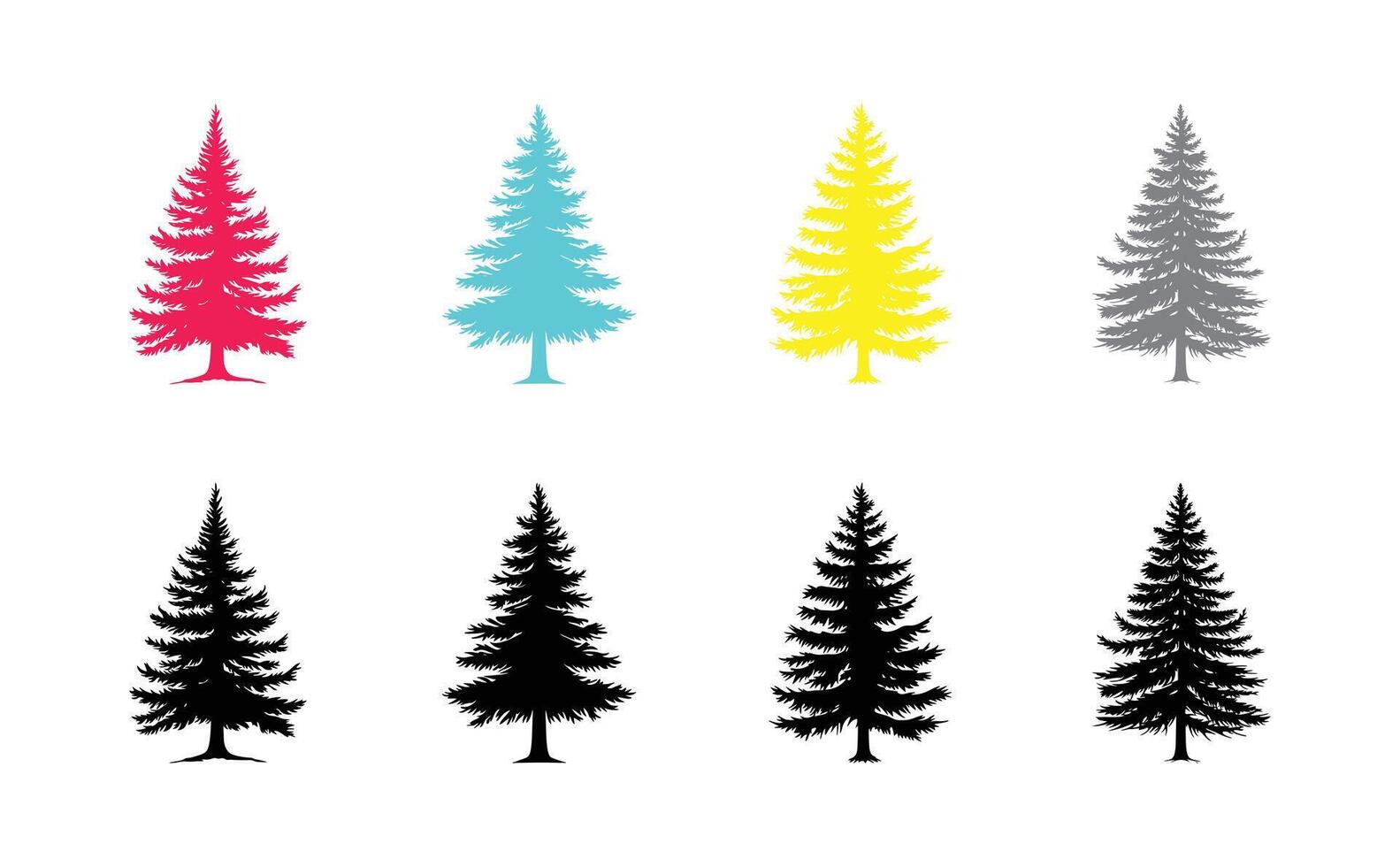 A set of pine trees in different colors vector