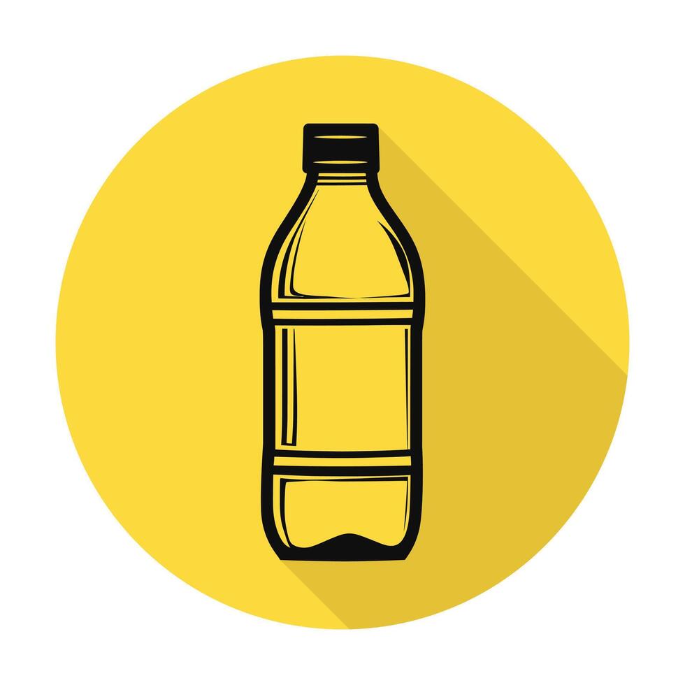 A bottle of water with a long shadow on a yellow background vector