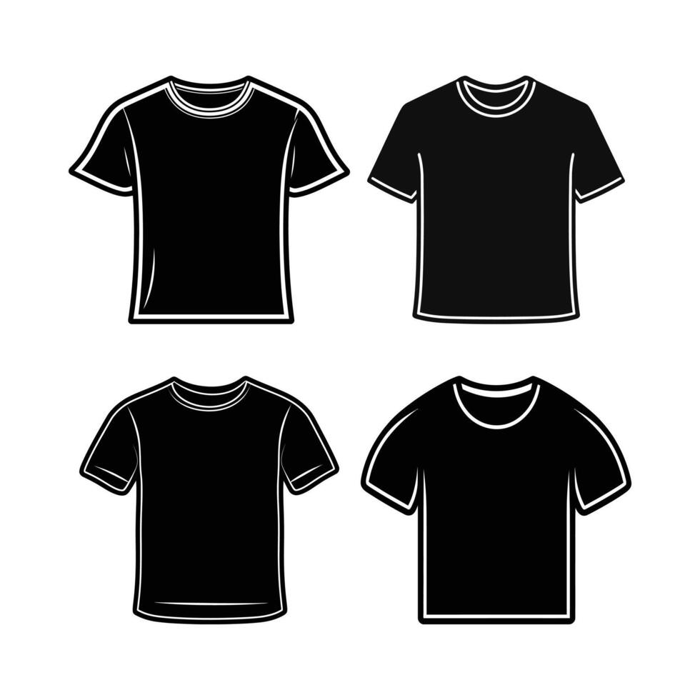 Four black t - shirts on a white background vector